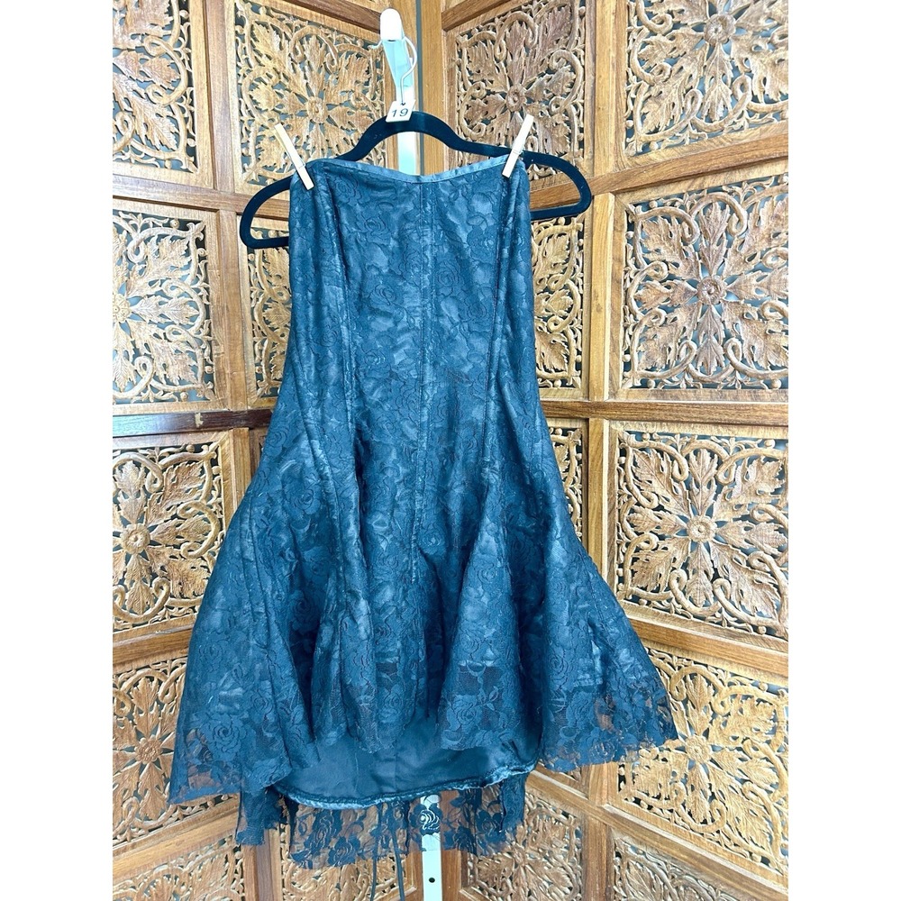 Gothic Corset Bustier Black Boned Lace Up Back Boudoir Dress High‎ Low 2XL